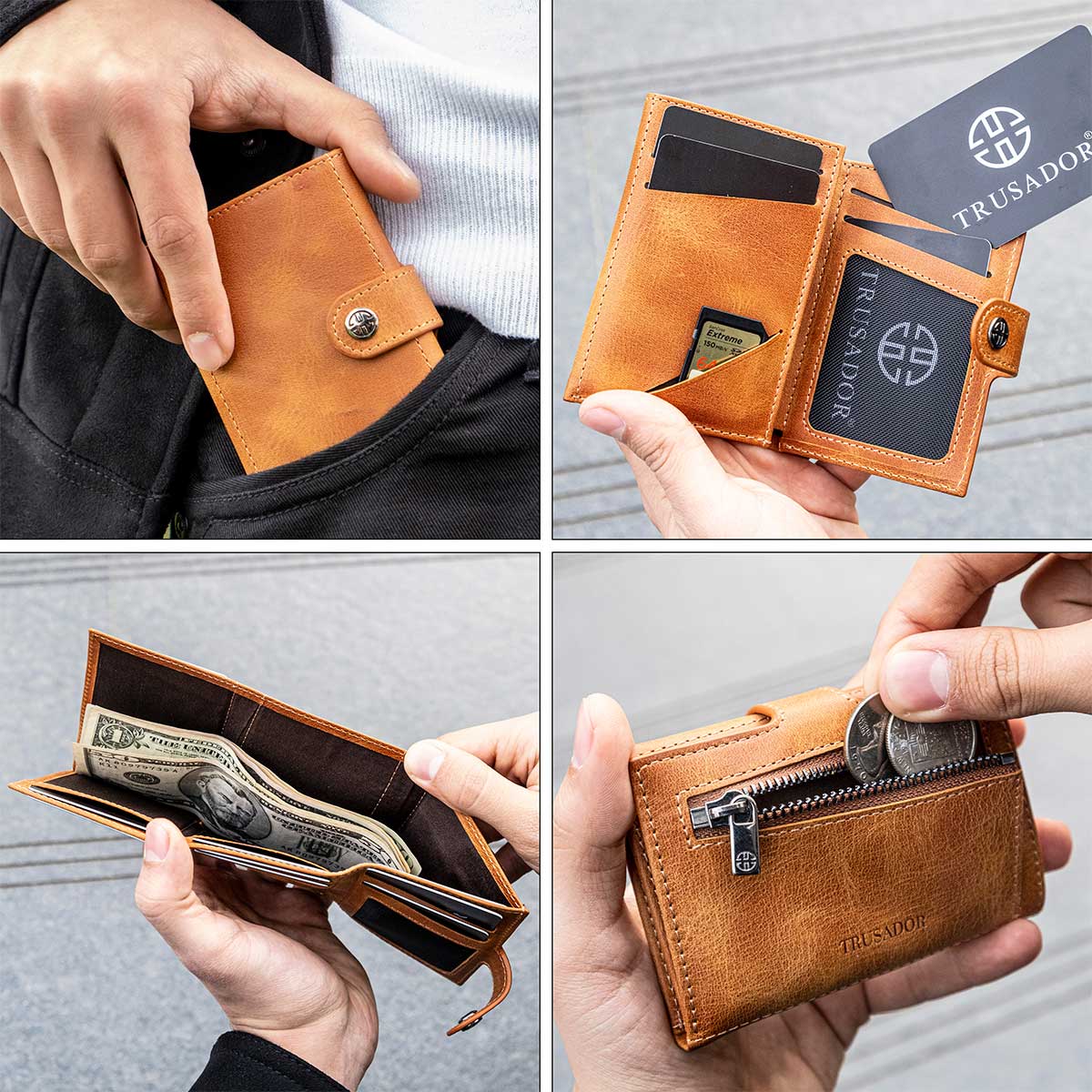 Trifold Wallet with Coin Pocket Leather
