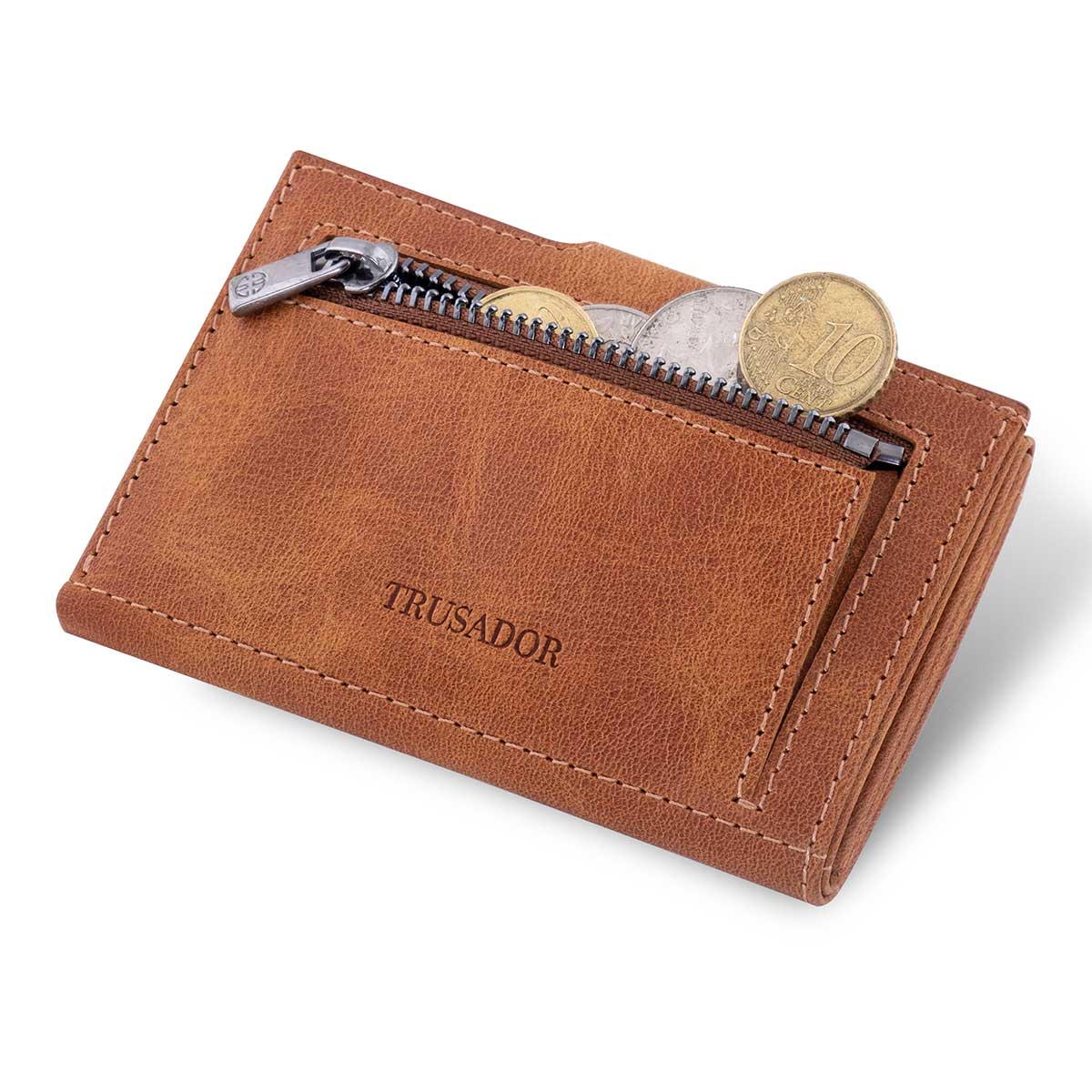 Leather Wallet Coin Pocket Cognac