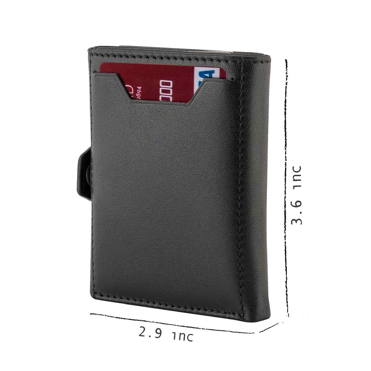 Compact Small Trifold Black Genuine Leather Wallet