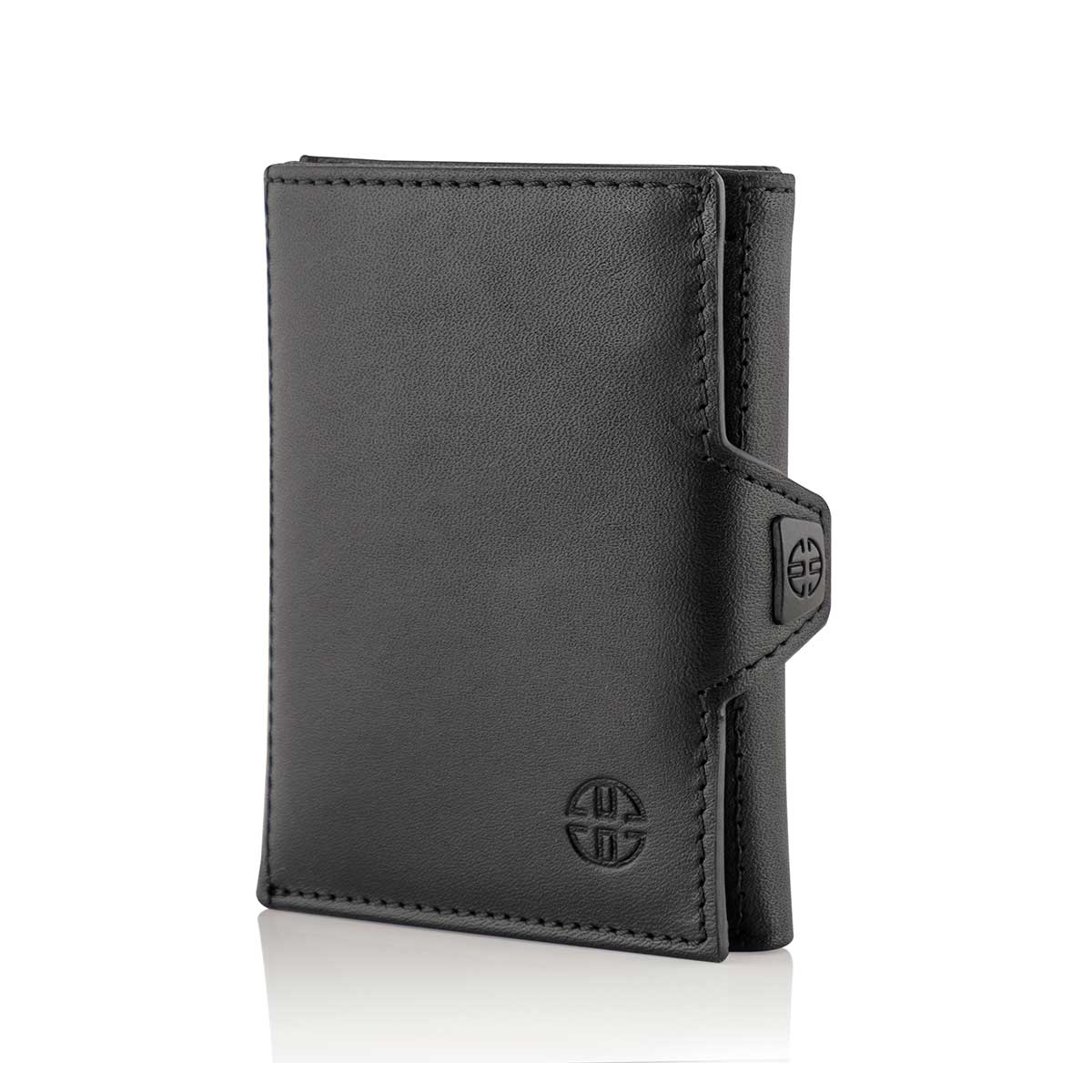 Leather Black Men's Trifold Quick Card Access Wallet/ Top 