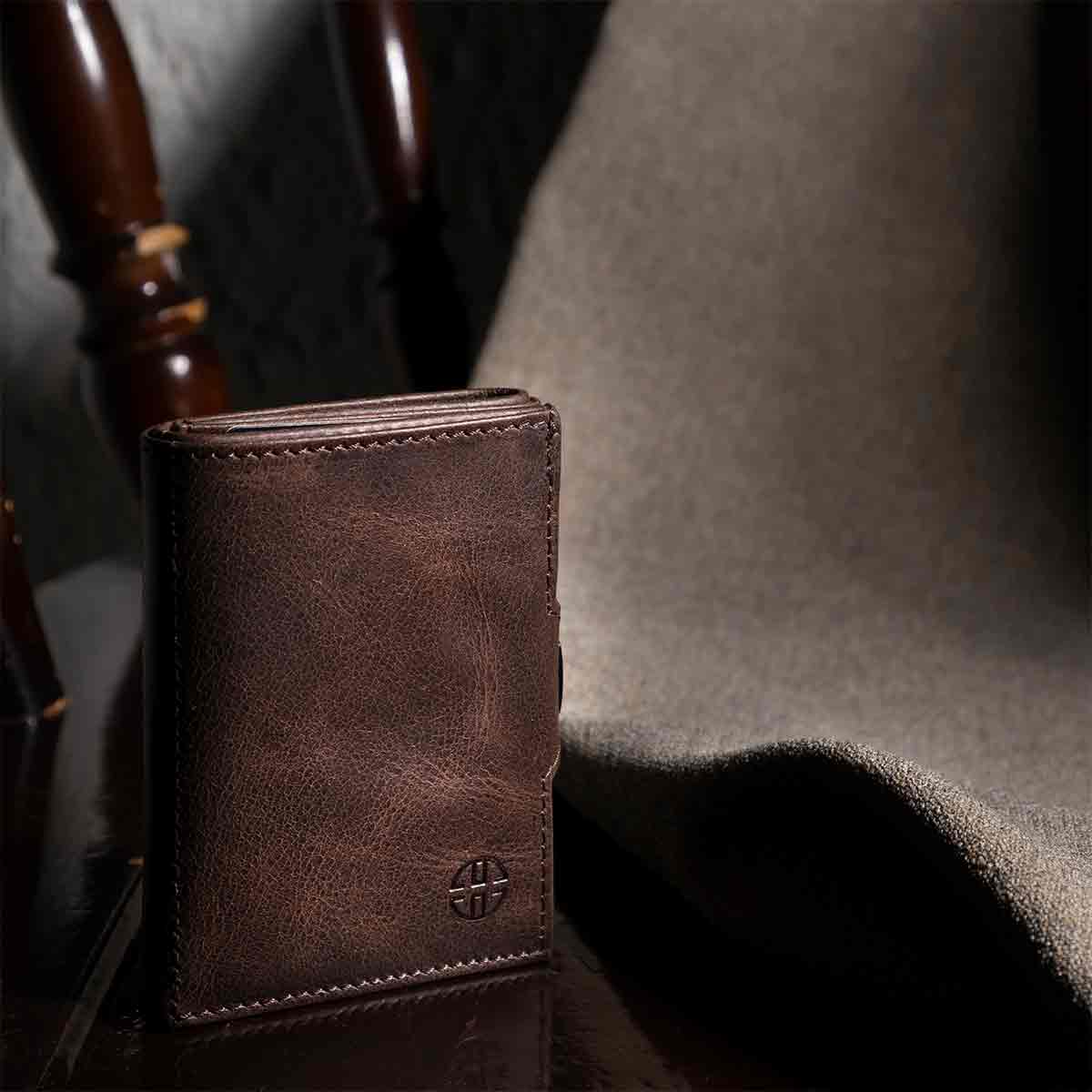 Portefeuille homme cuir véritable noir avec Poche à Monnaie, Poche