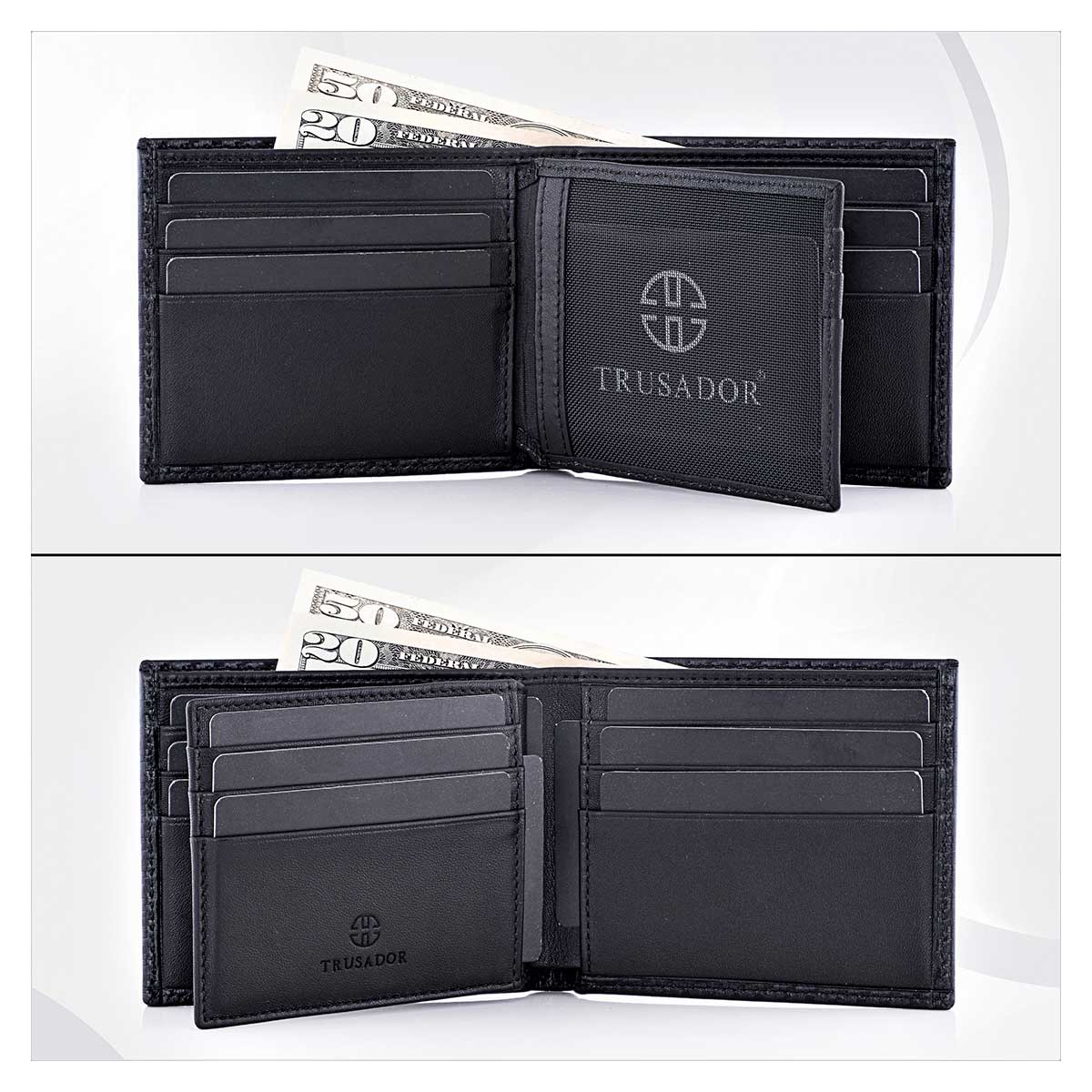 Trusador Savona Classic Men's Wallets Leather Bifold with RFID Wallet Black