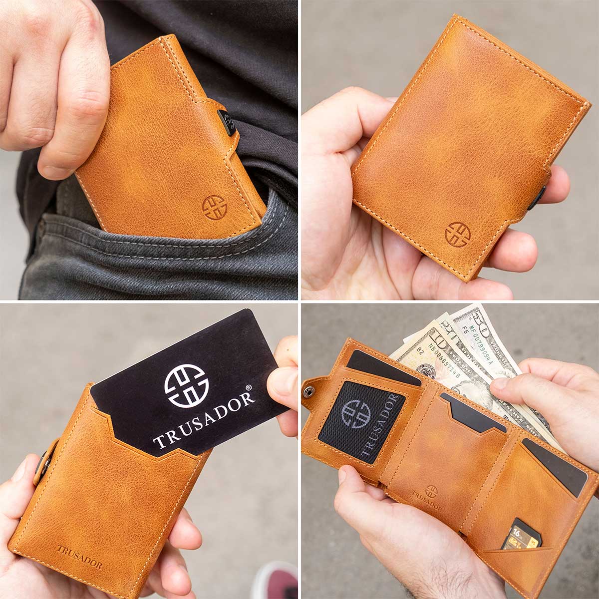 TRUSADOR Verona Leather Wallets for Men & Women Trifold Slim Front Pocket  Rfid Wallet (Carbon, Without Coin Pocket)