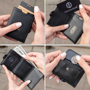 Leather black coin purse 2 zippered 1 snap pockets change purse leather coin  bag leather coin pouch leather coin holder